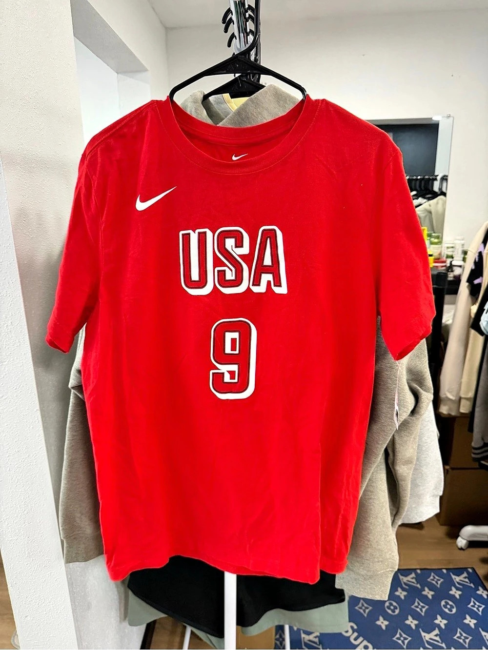 Nike USA Basketball #9 Aja Wilson T-Shirt Men's Red & White Medium